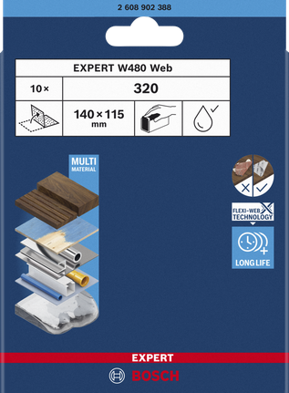 Bosch EXPERT W480 Web 1/4 käsilihvimise lihvpaber, 115 x 140 mm, G320 – Bosch EXPERT