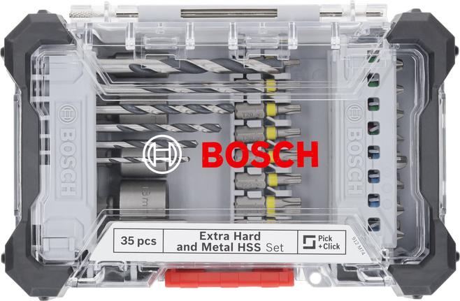 Extra Hard kruviotsak ja metallist HSS puuride komplekt, väljapaneku alusega, 35 tk Bosch Professional – Bosch Professional