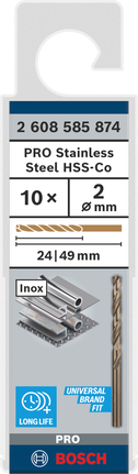Keerdpuur PRO Stainless Steel HSS-Co, 2 × 24 × 49 mm, 10 tk Bosch Professional – Bosch Professional