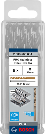 Keerdpuur PRO Stainless Steel HSS-Co, 8 × 75 × 117 mm, 5 tk Bosch Professional – Bosch Professional