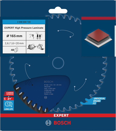 Ketassaetera EXPERT High Pressure Laminate, 165 × 2,6/1,6 × 20 mm, T48 Bosch EXPERT – Bosch EXPERT