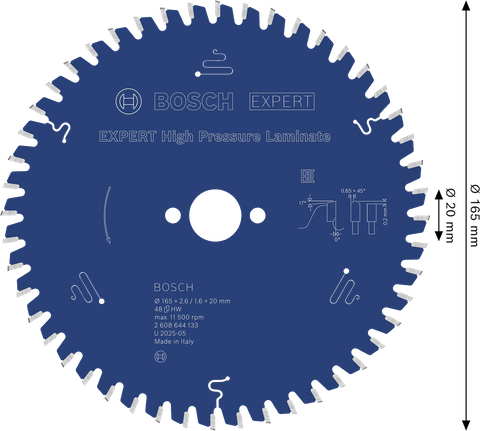 Ketassaetera EXPERT High Pressure Laminate, 165 × 2,6/1,6 × 20 mm, T48 Bosch EXPERT – Bosch EXPERT