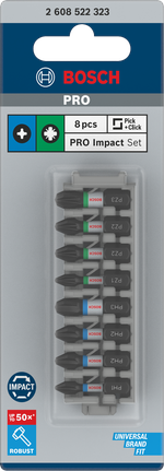Kruviotsakute komplekt PRO Impact, PH1; PH2 (x2); PH3; PZ1; PZ2 (x2); PZ3, 25 mm, 8 tk Bosch Professional – Bosch Professional