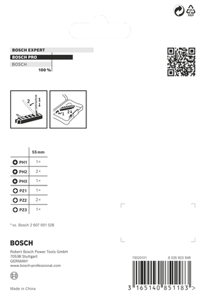 Kruviotsakute komplekt PRO Impact, PH1; PH2 (x2); PH3; PZ1; PZ2 (x2); PZ3, 55 mm, 8 tk Bosch Professional – Bosch Professional