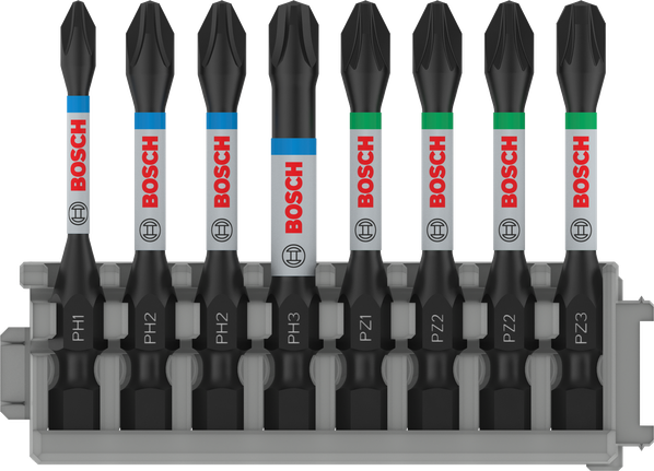 Kruviotsakute komplekt PRO Impact, PH1; PH2 (x2); PH3; PZ1; PZ2 (x2); PZ3, 55 mm, 8 tk Bosch Professional – Bosch Professional