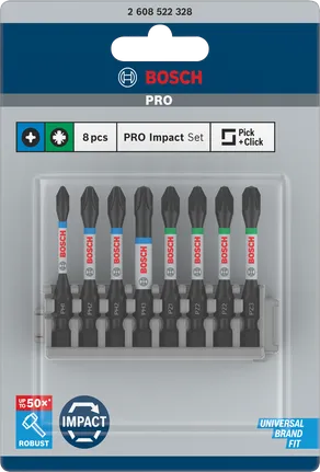 Kruviotsakute komplekt PRO Impact, PH1; PH2 (x2); PH3; PZ1; PZ2 (x2); PZ3, 55 mm, 8 tk Bosch Professional – Bosch Professional