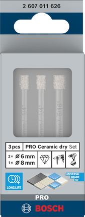 Kuivpuuride komplekt PRO Ceramic dry, 6 × 66, 6 × 66, 8 × 66 mm, 3 tk Bosch Professional – Bosch Professional