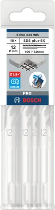 Löökpuur PRO SDS plus-5X, 12 × 100 × 160 mm, 10 tk Bosch Professional – Bosch Professional