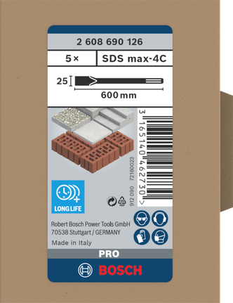 Lamepeitel PRO SDS max-4C, 25 × 600 mm, 5 tk Bosch Professional – Bosch Professional