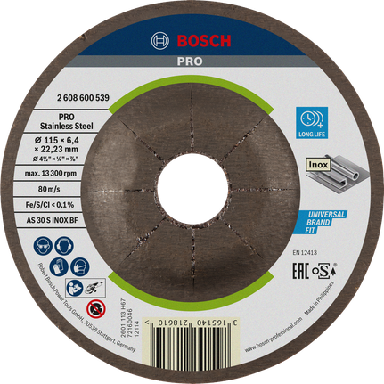 Lihvketas PRO Stainless Steel, 115 × 6 × 22,23 mm Bosch Professional – Bosch Professional