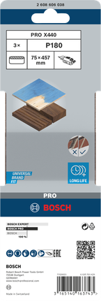 Lihvlint PRO X440, 75 × 457 mm, G180, 3 tk Bosch Professional – Bosch Professional