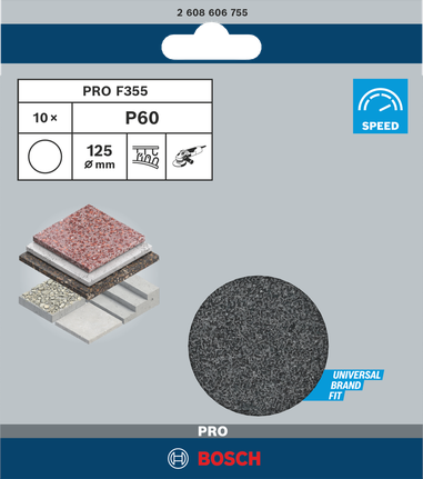 Lihvpaber PRO F355, 125 mm, G60, 10 tk Bosch Professional – Bosch Professional