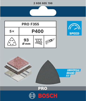 Lihvpaber PRO F355, 93 mm, G400, 5 tk Bosch Professional – Bosch Professional