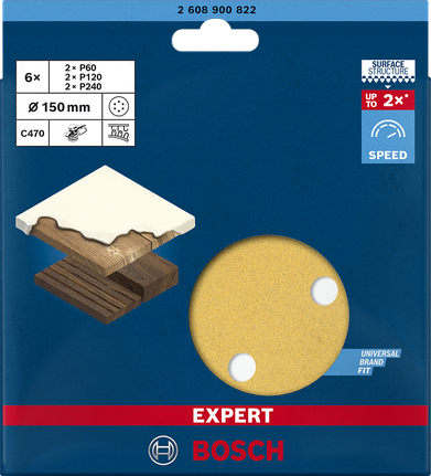 Lihvpaberite EXPERT C470 komplekt ekstsentriklihvmasinate jaoks, 150 mm, 6 ava, G 60/120/240, 6-osaline Bosch EXPERT – Bosch EXPERT
