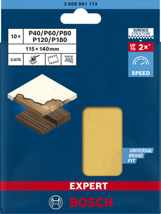 Lihvpaberite EXPERT C470 komplekt orbitaallihvmasinate jaoks, 115 × 140 mm, G 2x40/2x60/2x80/2x120/2x180, 10 tk Bosch EXPERT – Bosch EXPERT