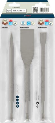 Peitlikomplekt PRO SDS plus-5C, teravaotsalised 250, plaadi 40 × 260, labidakujulised 20 × 250 mm, 3 tk Bosch Professional – Bosch Professional