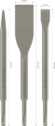 Peitlikomplekt PRO SDS plus-5C, teravaotsalised 250, plaadi 40 × 260, labidakujulised 20 × 250 mm, 3 tk Bosch Professional – Bosch Professional