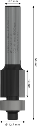 Bosch Professional alumise laagriga tasapinnaline freesitera, Ø 12,7 x L 13, varre läbimõõt 8 mm – Bosch Professional