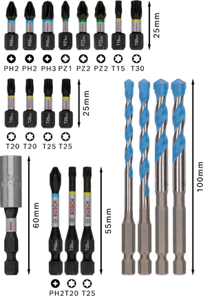 Tarvikute komplekt Impact Mixed Set, 20 tk Bosch Professional – Bosch Professional