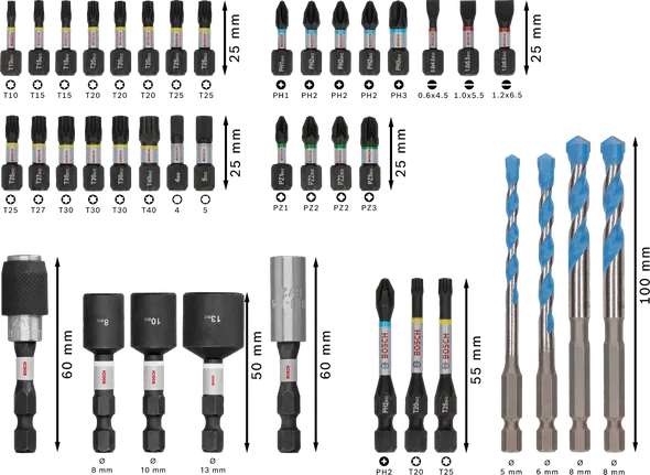 Tarvikute komplekt Impact Mixed Set, 40 tk Bosch Professional – Bosch Professional