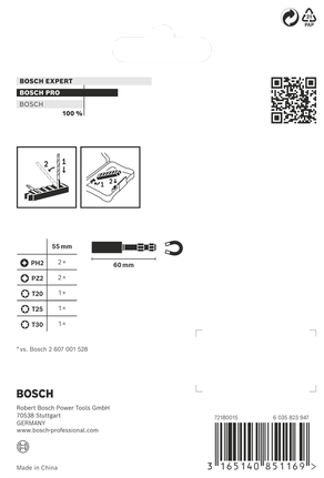 Kruviotsakute komplekt Impact Set tavalise otsakuhoidja ja Pick and Click indeksiga, PH2(2×), PZ2(2×), T20, T25, T30, BH, 8 tk Bosch Professional – Bosch Professional