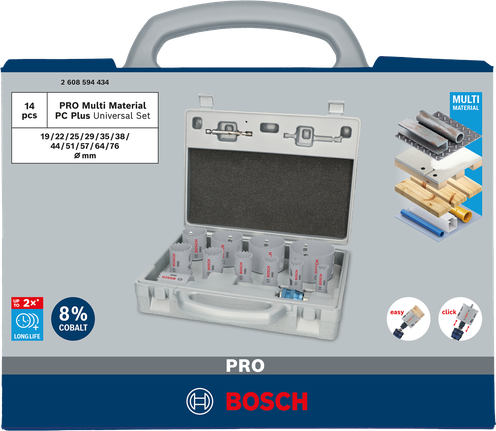 Bosch Professional Multi Material PC Plus augusae komplekt, 14 tk, läbimõõt 19; 22; 25; 29; 35; 38; 44; 51; 57; 64; 76 mm – Bosch Professional