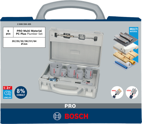 Bosch Professional Multi Material PC Plus augusae komplekt, 9 tk, läbimõõt 20; 25; 32; 38; 51; 64 mm, tööpikkus 44 mm – Bosch Professional
