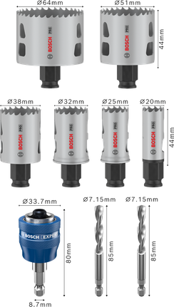 Bosch Professional Multi Material PC Plus augusae komplekt, 9 tk, läbimõõt 20; 25; 32; 38; 51; 64 mm, tööpikkus 44 mm – Bosch Professional
