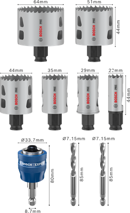Bosch Professional Multi Material PC Plus augusae komplekt, 9 tk, läbimõõt 22; 29; 35; 44; 51; 64 mm, tööpikkus 44 mm – Bosch Professional