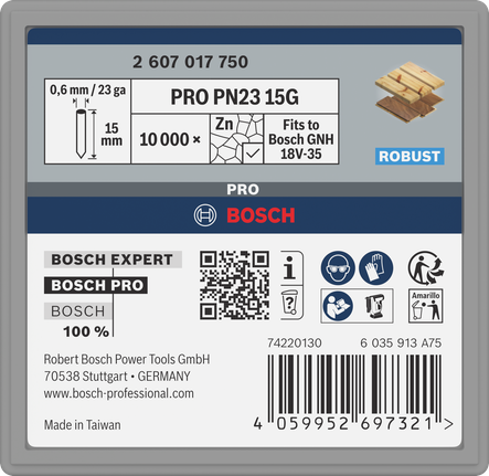 Bosch Professional PN23 G pin, 0,65/23 g, tsingitud, 15 mm, 10000 tk – Bosch Professional