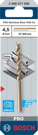Bosch Professional Stainless Steel HSS-Co keerdpuur, 4,5x47x80 mm – Bosch Professional