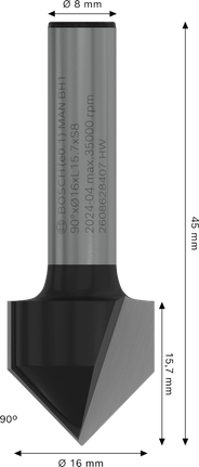 Bosch Professional V-soone freesitera, 90° x Ø 16, varre läbimõõt 8 mm – Bosch Professional