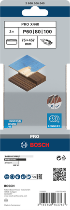 Bosch Professional X440 lihvlint, 75 × 457 mm, G60, G80, G100, 3 tk – Bosch Professional