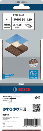 Bosch Professional X440 lihvlint, 75 × 508 mm, G60, G80, G100, 3 tk – Bosch Professional