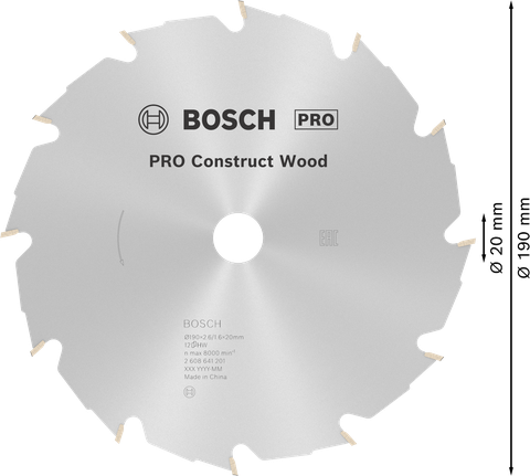 Puidusae ketas PRO Construct Wood, 190 × 2,6 × 20 mm Bosch Professional – Bosch Professional