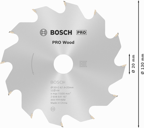 Puidusae ketas PRO Wood Circular, 130 × 2,4 × 20 mm, T12 Bosch Professional – Bosch Professional