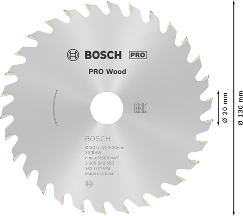 Puidusae ketas PRO Wood Circular, 130 × 2,4 × 20 mm, T30 Bosch Professional – Bosch Professional