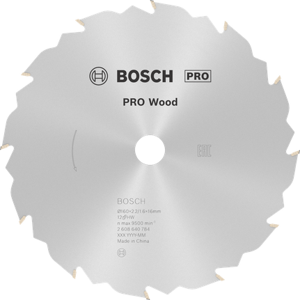 Puidusae ketas PRO Wood Circular, 160 × 2,2 × 16 mm, T12 Bosch Professional – Bosch Professional