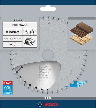 Puidusae ketas PRO Wood Circular, 160 × 2,6 × 20 mm, T36 Bosch Professional – Bosch Professional