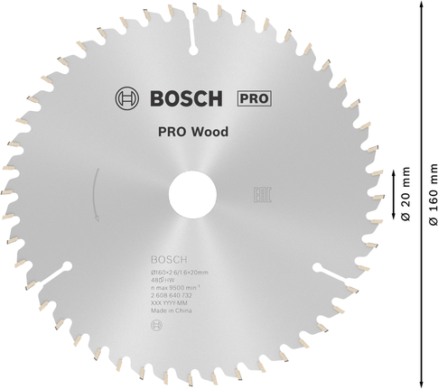 Puidusae ketas PRO Wood Circular, 160 × 2,6 × 20 mm, T48 Bosch Professional – Bosch Professional