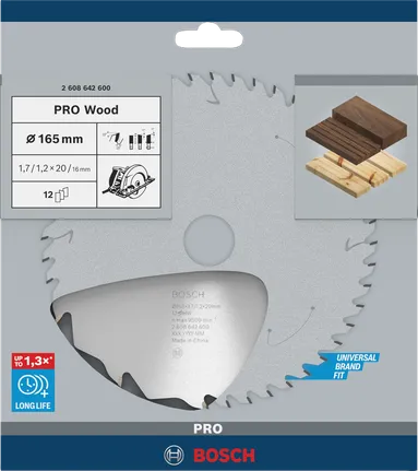Puidusae ketas PRO Wood Circular, 165 × 1,7 × 20 mm, T12 Bosch Professional – Bosch Professional