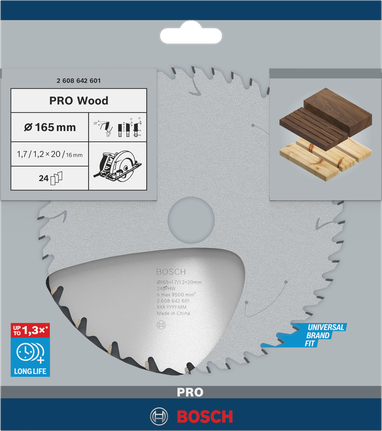 Puidusae ketas PRO Wood Circular, 165 × 1,7 × 20 mm, T24 Bosch Professional – Bosch Professional
