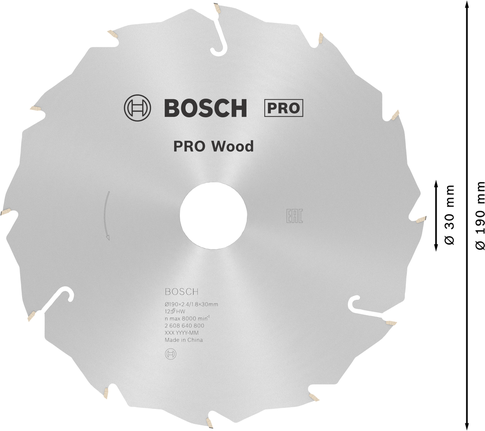 Puidusae ketas PRO Wood Circular, 190 × 2,4 × 30 mm, T12 Bosch Professional – Bosch Professional