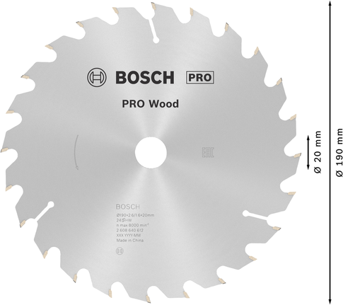 Puidusae ketas PRO Wood Circular, 190 × 2,6 × 20 mm, T24 Bosch Professional – Bosch Professional