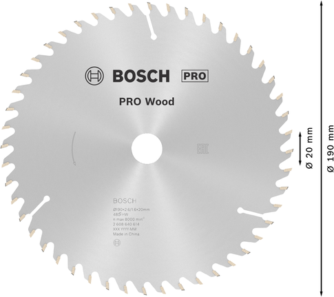 Puidusae ketas PRO Wood Circular, 190 × 2,6 × 20 mm, T48 Bosch Professional – Bosch Professional