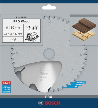 Puidusae ketas PRO Wood Circular, 190 × 2,6 × 30 mm, T12 Bosch Professional – Bosch Professional