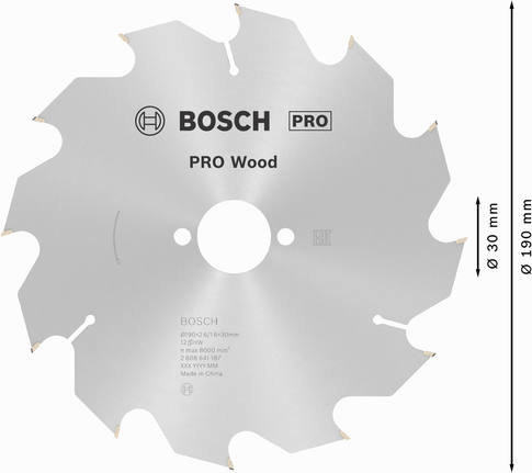 Puidusae ketas PRO Wood Circular, 190 × 2,6 × 30 mm, T12 Bosch Professional – Bosch Professional