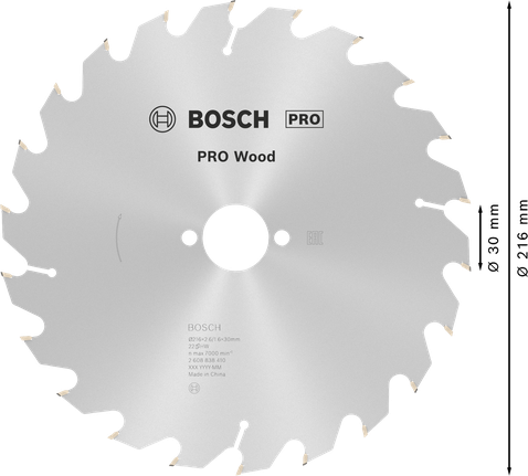 Puidusae ketas PRO Wood Circular, 216 × 2,6 × 30 mm, T22 Bosch Professional – Bosch Professional