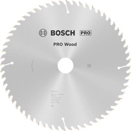 Puidusae ketas PRO Wood Circular, 250 × 3,2 × 30 mm, T60, läbimõõt 250 mm, ava suurus 30 mm, paksus 2,2 mm, lõikelaius 3,2 mm Bosch Professional – Bosch Professional