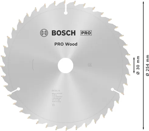 Puidusae ketas PRO Wood Circular, 254 × 2 × 30 mm, T40, läbimõõt 254 mm, ava suurus 30 mm, paksus 1,4 mm, lõikelaius 2 mm Bosch Professional – Bosch Professional